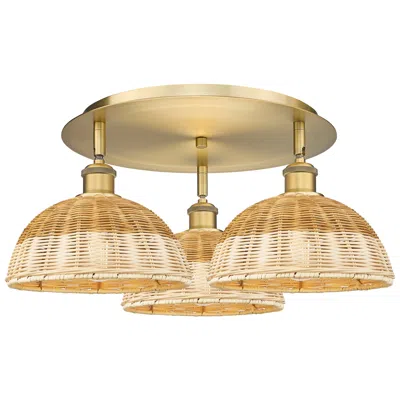 Innovations Lighting Ballston Bristol Natural Ii 21" Wide 3 Light Brushed Brass Flush Mount