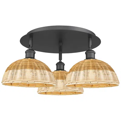 Innovations Lighting Ballston Bristol Natural Ii 21" Wide 3 Light Matte Black Flush Mount