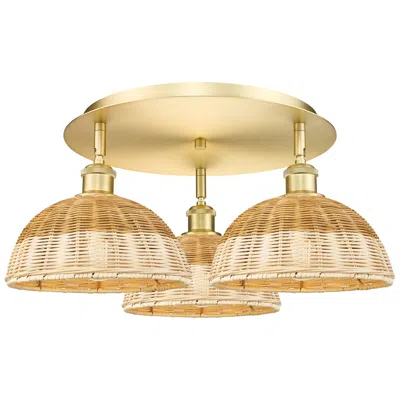 Innovations Lighting Ballston Bristol Natural Ii 21" Wide 3 Light Satin Gold Flush Mount