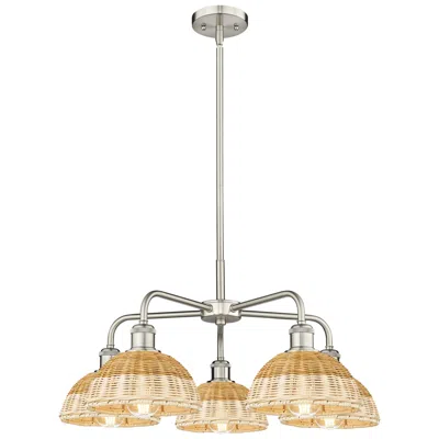 Innovations Lighting Ballston Bristol Natural Ii 26"w 5 Light Satin Nickel Stem Chandelier In Brown