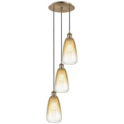 Innovations Lighting Ballston Brookhaven Almond 13"w 3-lt Brass Cord Pendant W/ Amber Shade
