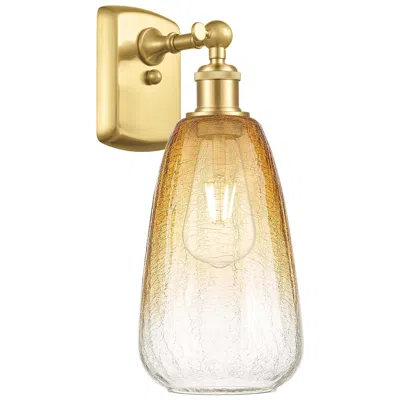 Innovations Lighting Ballston Brookhaven Almond 14" High Satin Gold Sconce With Amber Shade