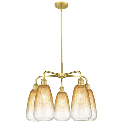Innovations Lighting Ballston Brookhaven Almond 25"w 5 Light Gold Stem Chandelier W/ Amber Shade