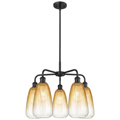 Innovations Lighting Ballston Brookhaven Almond 25"w 5-lt Black Stem Chandelier W/ Amber Shade