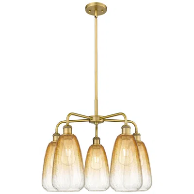 Innovations Lighting Ballston Brookhaven Almond 25"w 5-lt Brush Brass Chandelier W/ Amber Shade