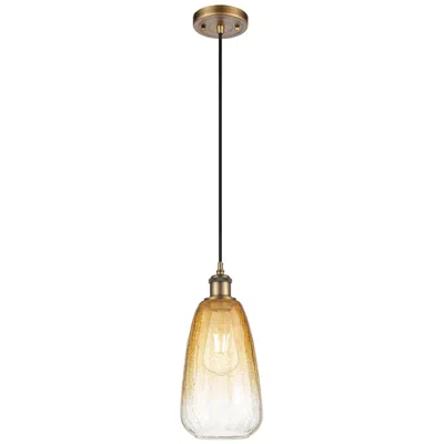 Innovations Lighting Ballston Brookhaven Almond 6"w Brushed Brass Cord Pendant W/ Amber Shade