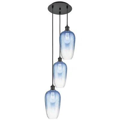 Innovations Lighting Ballston Brookhaven Flute 14"w 3-lt Black Cord Pendant W/ Sapphire Shade In Blue