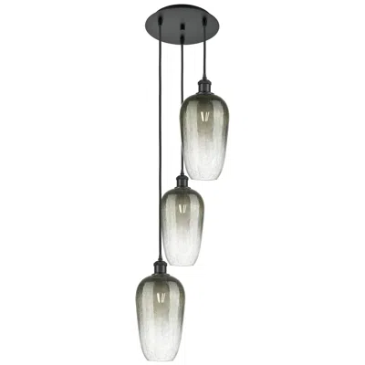 Innovations Lighting Ballston Brookhaven Flute 14"w 3-lt Black Cord Pendant W/ Slate Shade