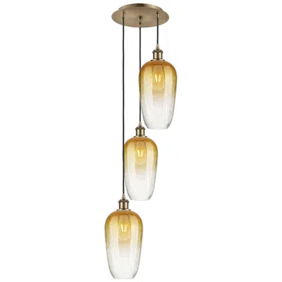 Innovations Lighting Ballston Brookhaven Flute 14"w 3-lt Brass Cord Pendant W/ Amber Shade