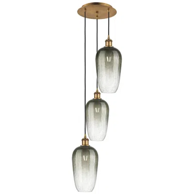 Innovations Lighting Ballston Brookhaven Flute 14"w 3-lt Brush Brass Cord Pendant W/ Slate Shade