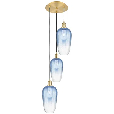 Innovations Lighting Ballston Brookhaven Flute 14"w 3-lt Gold Cord Pendant W/ Sapphire Shade In Blue