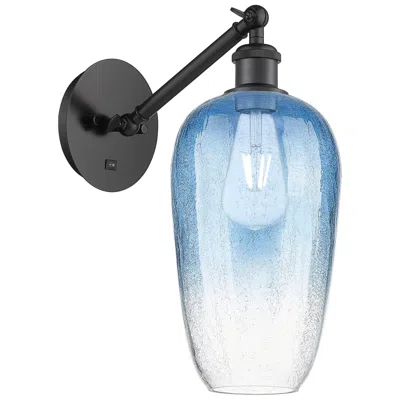 Innovations Lighting Ballston Brookhaven Flute 15"h Black Swivel Sconce W/ Sapphire Shade