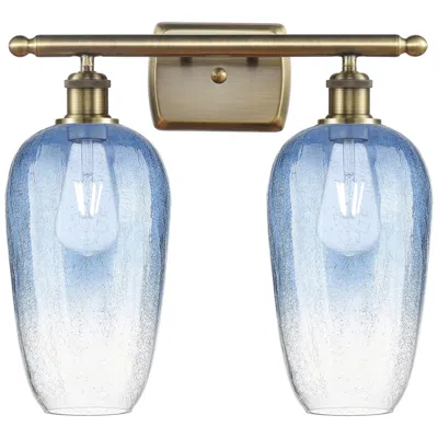 Innovations Lighting Ballston Brookhaven Flute 17"w 2-lt Brass Bath Light W/ Sapphire Shade In Blue