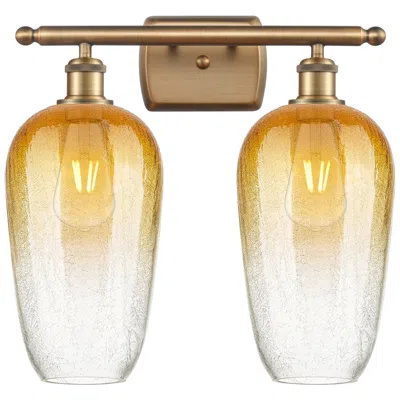 Innovations Lighting Ballston Brookhaven Flute 17"w 2-lt Brushed Brass Vanity W/ Amber Shade