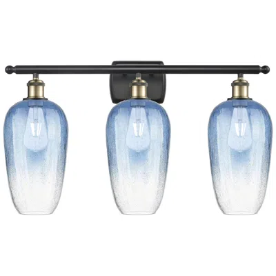 Innovations Lighting Ballston Brookhaven Flute 27"w 3-lt Black Brass Vanity W/ Sapphire Shade