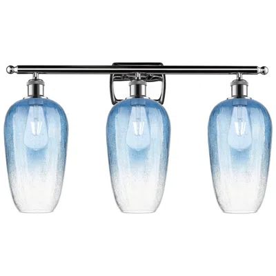 Innovations Lighting Ballston Brookhaven Flute 27"w 3-lt Chrome Vanity W/ Sapphire Shade In Blue