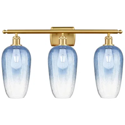 Innovations Lighting Ballston Brookhaven Flute 27"w 3-lt Gold Bath Light W/ Sapphire Shade