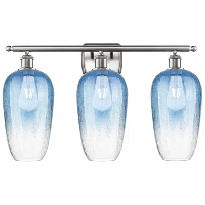 Innovations Lighting Ballston Brookhaven Flute 27"w 3-lt Nickel Vanity W/ Sapphire Shade In Blue