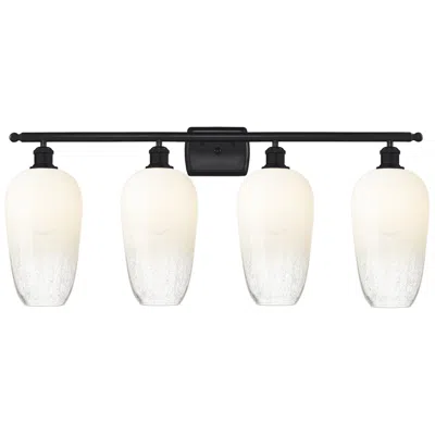 Innovations Lighting Ballston Brookhaven Flute 37"w 4 Light Black Bath Light W/ Opal Shade