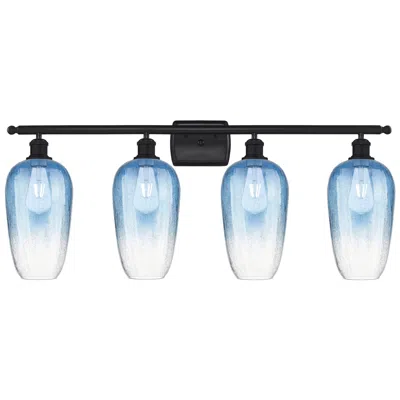 Innovations Lighting Ballston Brookhaven Flute 37"w 4 Light Black Vanity W/ Sapphire Shade In Blue