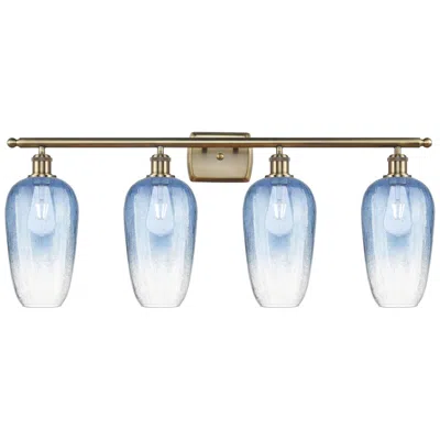 Innovations Lighting Ballston Brookhaven Flute 37"w 4 Light Brass Vanity W/ Sapphire Shade