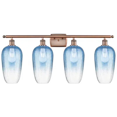 Innovations Lighting Ballston Brookhaven Flute 37"w 4 Light Copper Vanity W/ Sapphire Shade
