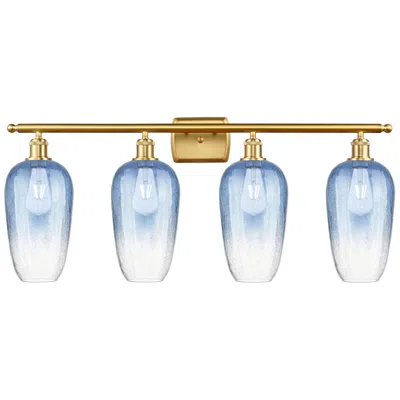 Innovations Lighting Ballston Brookhaven Flute 37"w 4 Light Gold Vanity W/ Sapphire Shade In Blue