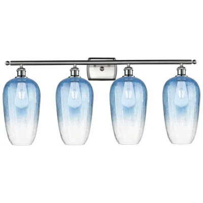 Innovations Lighting Ballston Brookhaven Flute 37"w 4 Light Nickel Vanity W/ Sapphire Shade In Blue