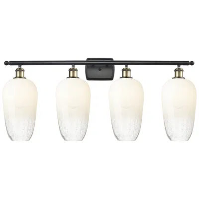Innovations Lighting Ballston Brookhaven Flute 37"w 4-lt Black Brass Vanity W/ Opal Shade