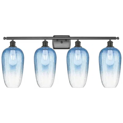 Innovations Lighting Ballston Brookhaven Flute 37"w 4-lt Oiled Bronze Vanity W/ Sapphire Shade