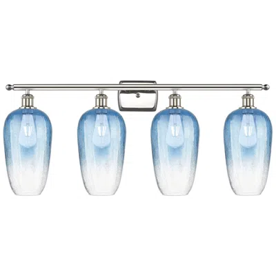 Innovations Lighting Ballston Brookhaven Flute 37"w 4-lt Polished Nickel Vanity W/ Blue Shade