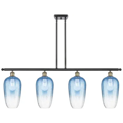 Innovations Lighting Ballston Brookhaven Flute 48"w 4-lt Black Brass Stem Island W/ Blue Shade