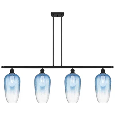 Innovations Lighting Ballston Brookhaven Flute 48"w 4-lt Black Stem Island Light W/ Blue Shade