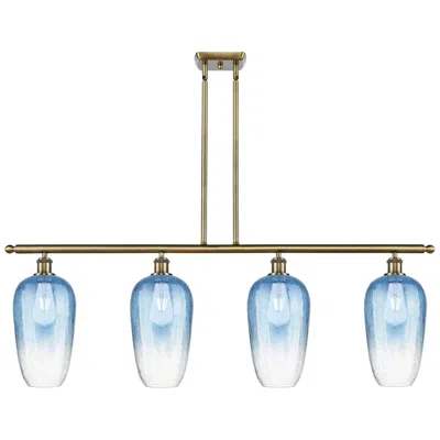 Innovations Lighting Ballston Brookhaven Flute 48"w 4-lt Brass Stem Island Light W/ Blue Shade In Gold