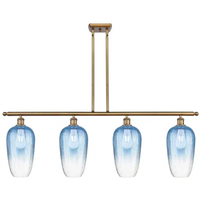Innovations Lighting Ballston Brookhaven Flute 48"w 4-lt Brush Brass Stem Island W/ Blue Shade In Gold