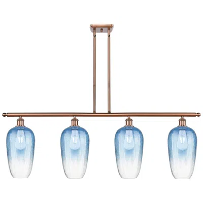 Innovations Lighting Ballston Brookhaven Flute 48"w 4-lt Copper Stem Island Light W/ Blue Shade