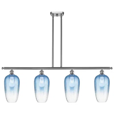 Innovations Lighting Ballston Brookhaven Flute 48"w 4-lt Nickel Stem Island Light W/ Blue Shade