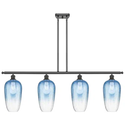 Innovations Lighting Ballston Brookhaven Flute 48"w 4-lt Oil Bronze Stem Island W/ Blue Shade In Black