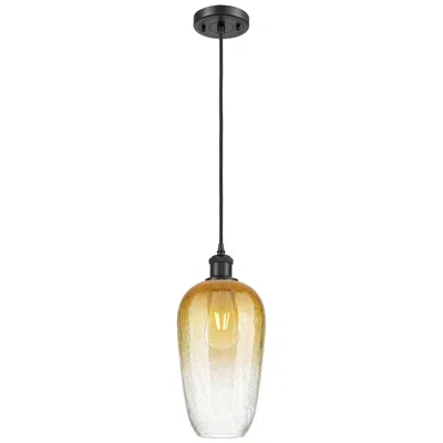 Innovations Lighting Ballston Brookhaven Flute 7"w Black Cord Mini Pendant W/ Amber Shade