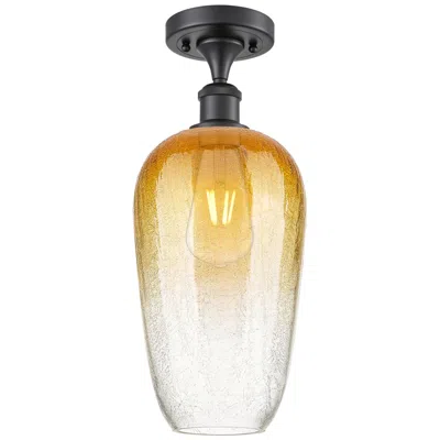 Innovations Lighting Ballston Brookhaven Flute 7"w Black Semi.flush Mount W/ Amber Shade