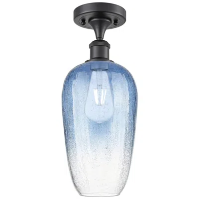 Innovations Lighting Ballston Brookhaven Flute 7"w Black Semi.flush Mount W/ Sapphire Shade