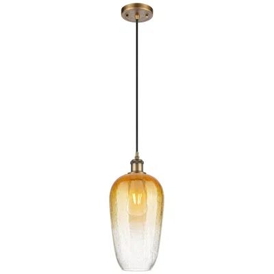 Innovations Lighting Ballston Brookhaven Flute 7"w Brushed Brass Cord Pendant W/ Amber Shade