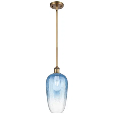 Innovations Lighting Ballston Brookhaven Flute 7"w Brushed Brass Stem Pendant W/ Sapphire Shade In Blue