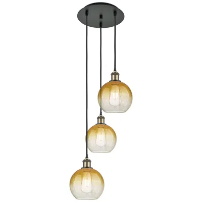 Innovations Lighting Ballston Brookhaven Globe 14"w 3-lt Black Brass Cord Pendant W/ Amber