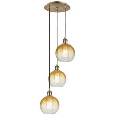 Innovations Lighting Ballston Brookhaven Globe 14"w 3-lt Brass Cord Pendant W/ Amber Shade