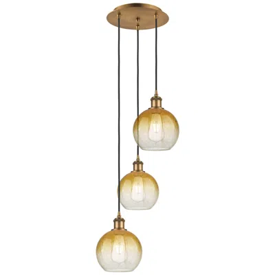 Innovations Lighting Ballston Brookhaven Globe 14"w 3-lt Brush Brass Cord Pendant W/ Amber Shade