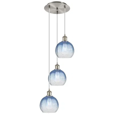 Innovations Lighting Ballston Brookhaven Globe 14"w 3-lt Nickel Cord Pendant W/ Sapphire Shade In Blue
