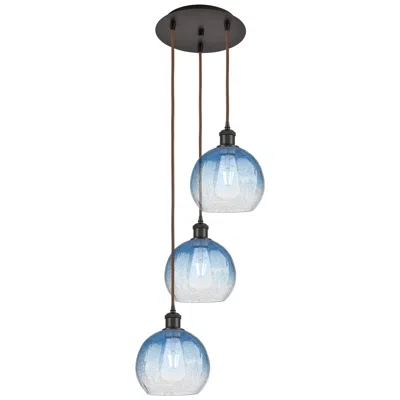 Innovations Lighting Ballston Brookhaven Globe 14"w 3-lt Oiled Bronze Cord Pendant W/ Blue Shade In Black