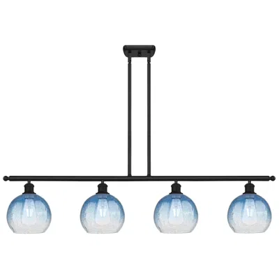 Innovations Lighting Ballston Brookhaven Globe 48"w 4-lt Black Stem Island Light W/ Blue Shade