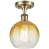 Innovations Lighting Ballston Brookhaven Globe 8"w Brass Semi.flush Mount With Amber Shade In Gold